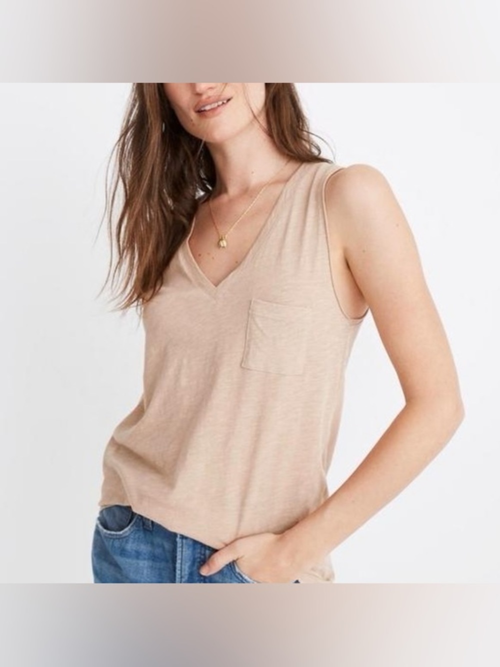 Madewell Light Rose Pink V-Neck Pocket Tank Size Small